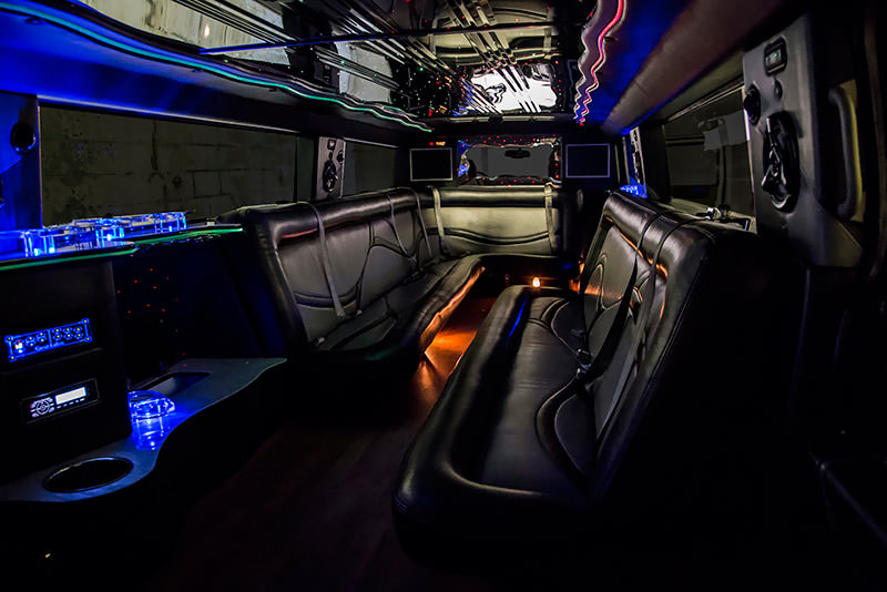 Inside a stretch limousine
